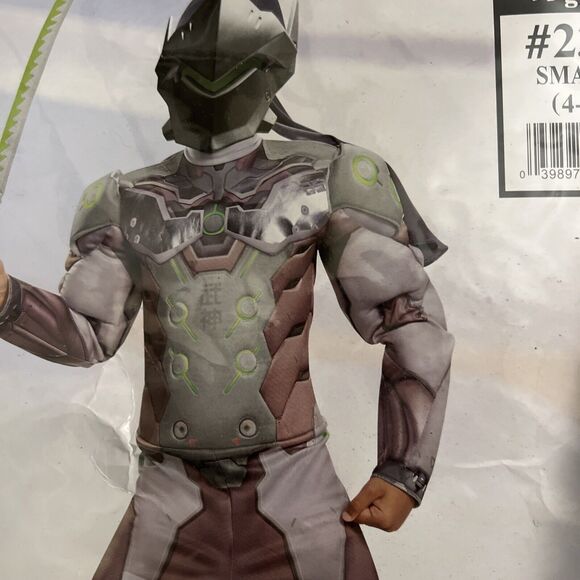 Overwatch Genji Muscle Halloween Costume-boy’s child small 4-6. Jumpsuit, Mask - Picture 4 of 14